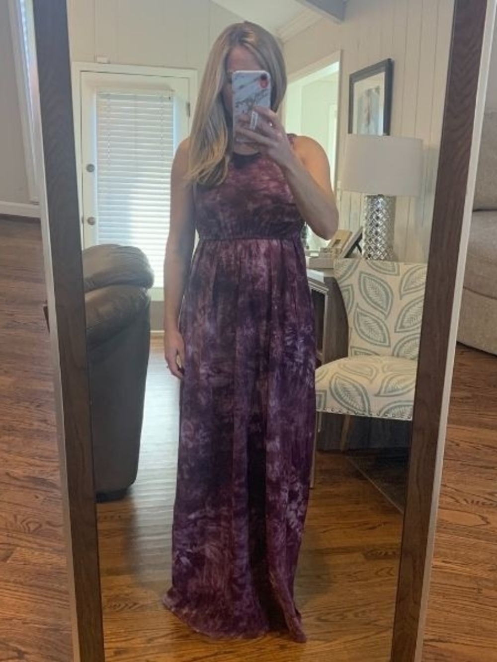 Nursing Queen Cotton Sleeveless Purple Tie-Dye Maxi Dress